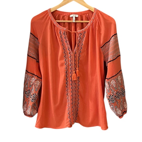 Joie Tops - Joie ‘Nelida’ Coral Embroidered Peasant Top Size XS Boho Hippichic